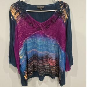 GreaterGood Womens Beaded Fairy Top S M Tie Dye Hippie Festival Boho Purple Blue